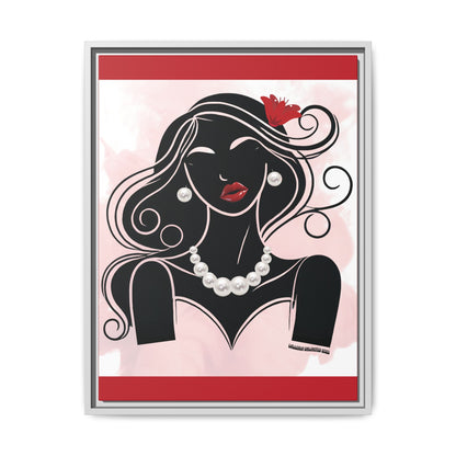 Pearls & Curls1 | Ruby Lips- Framed Matte Canvas Art (black or white frame)