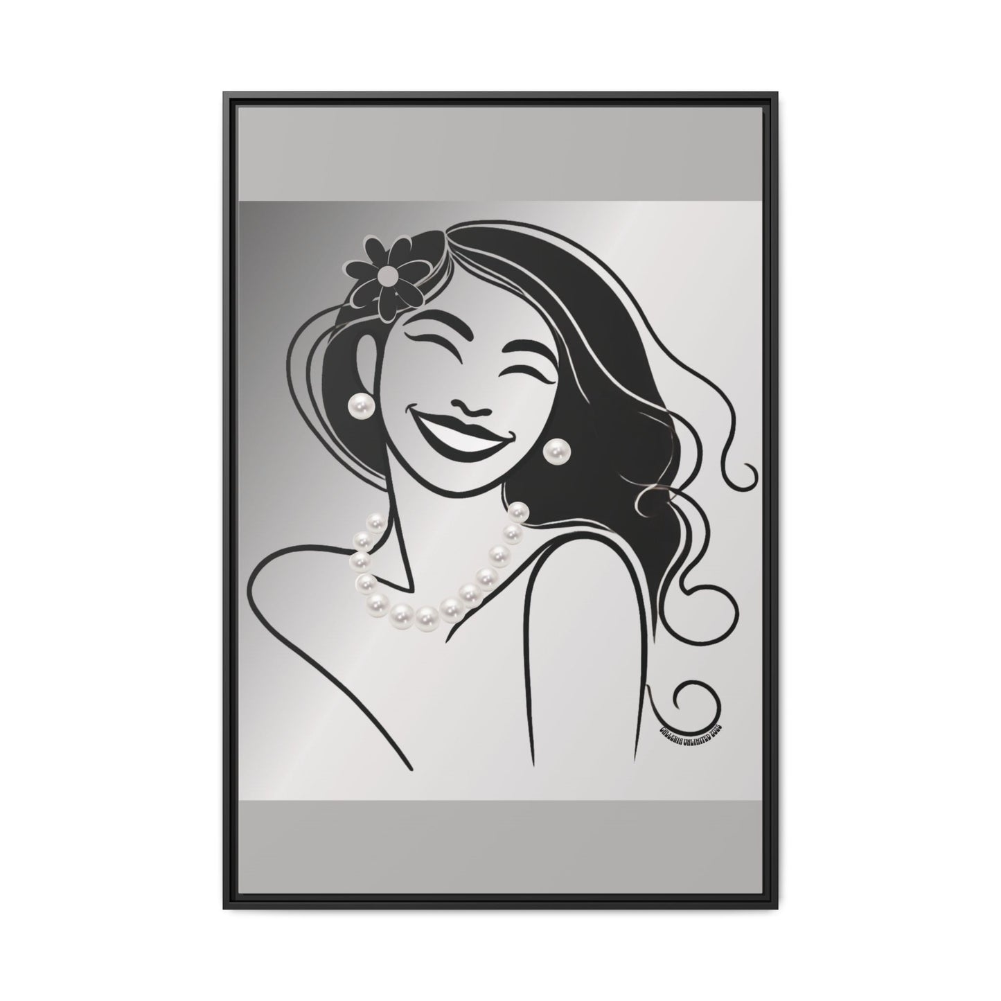 Pearls & Curls3 | Black and White - Framed Matte Canvas Art (black or white frame)
