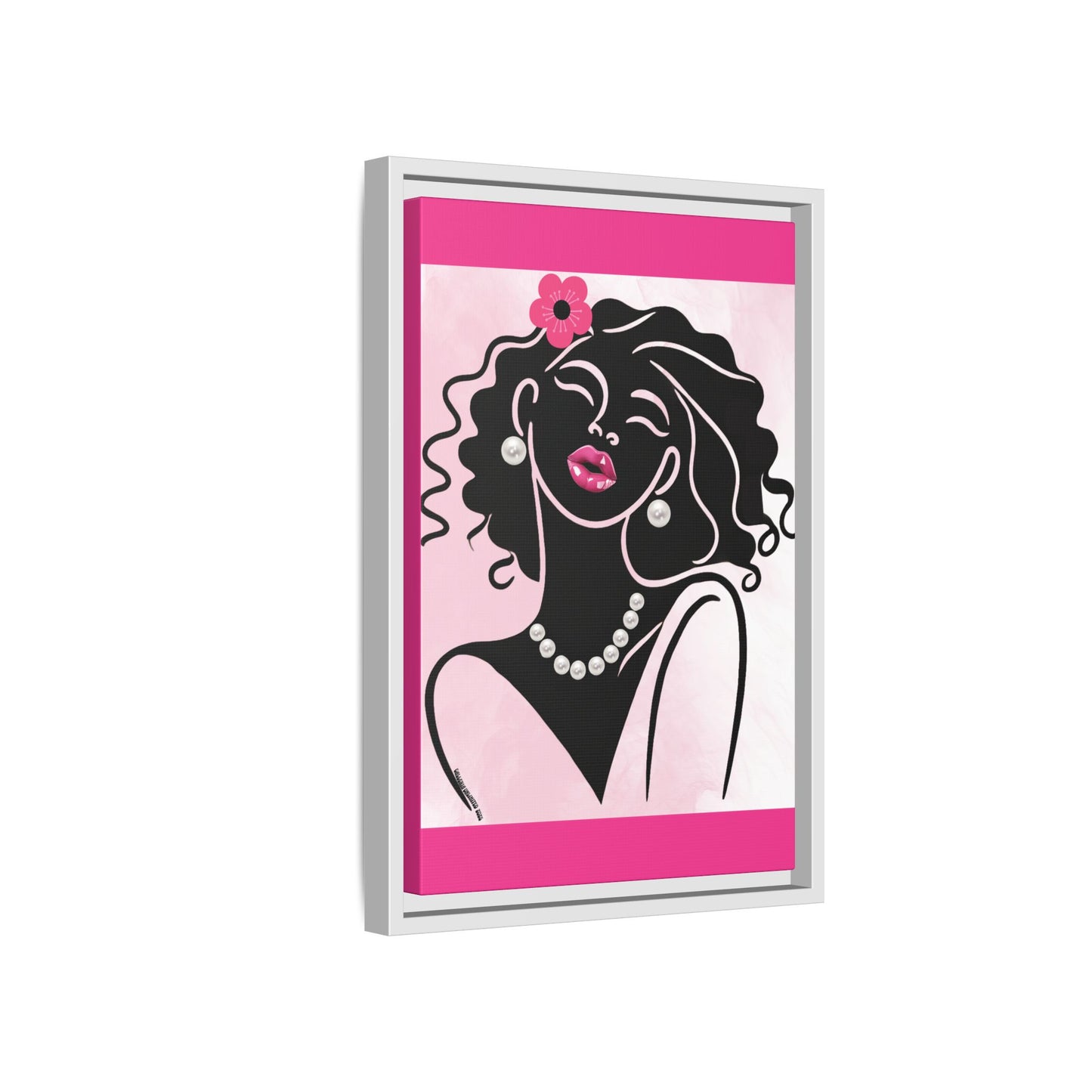 Pearls & Curls2 | Pink Pout - Framed Matte Canvas Art (black or white frame)