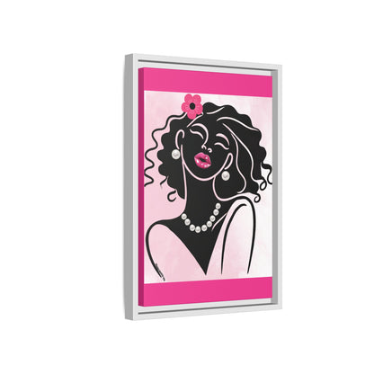 Pearls & Curls2 | Pink Pout - Framed Matte Canvas Art (black or white frame)