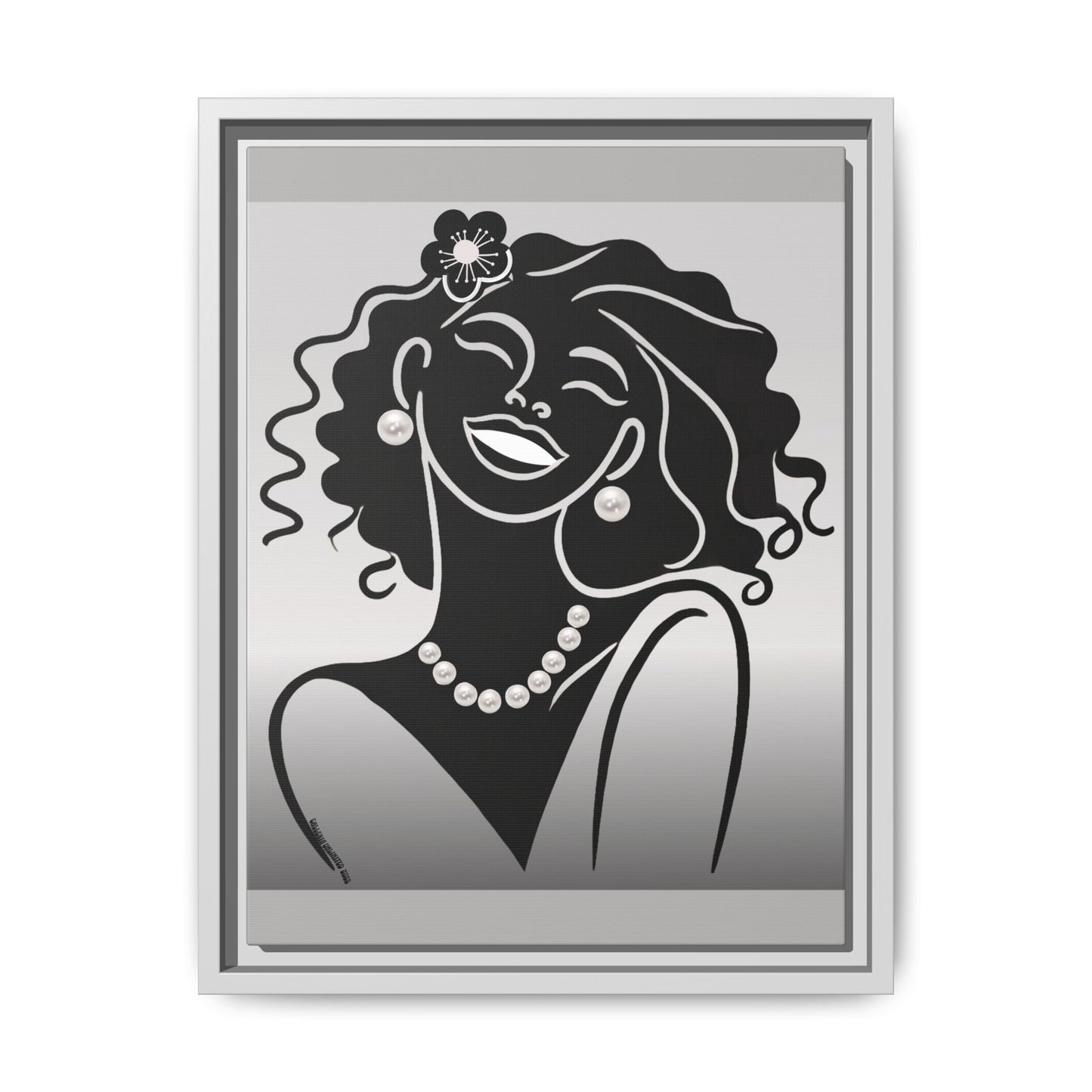 Pearls & Curls2 | Black and White - Framed Matte Canvas Art (black or white frame)