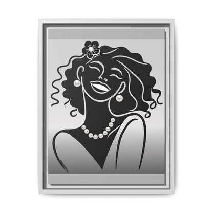 Pearls & Curls2 | Black and White - Framed Matte Canvas Art (black or white frame)