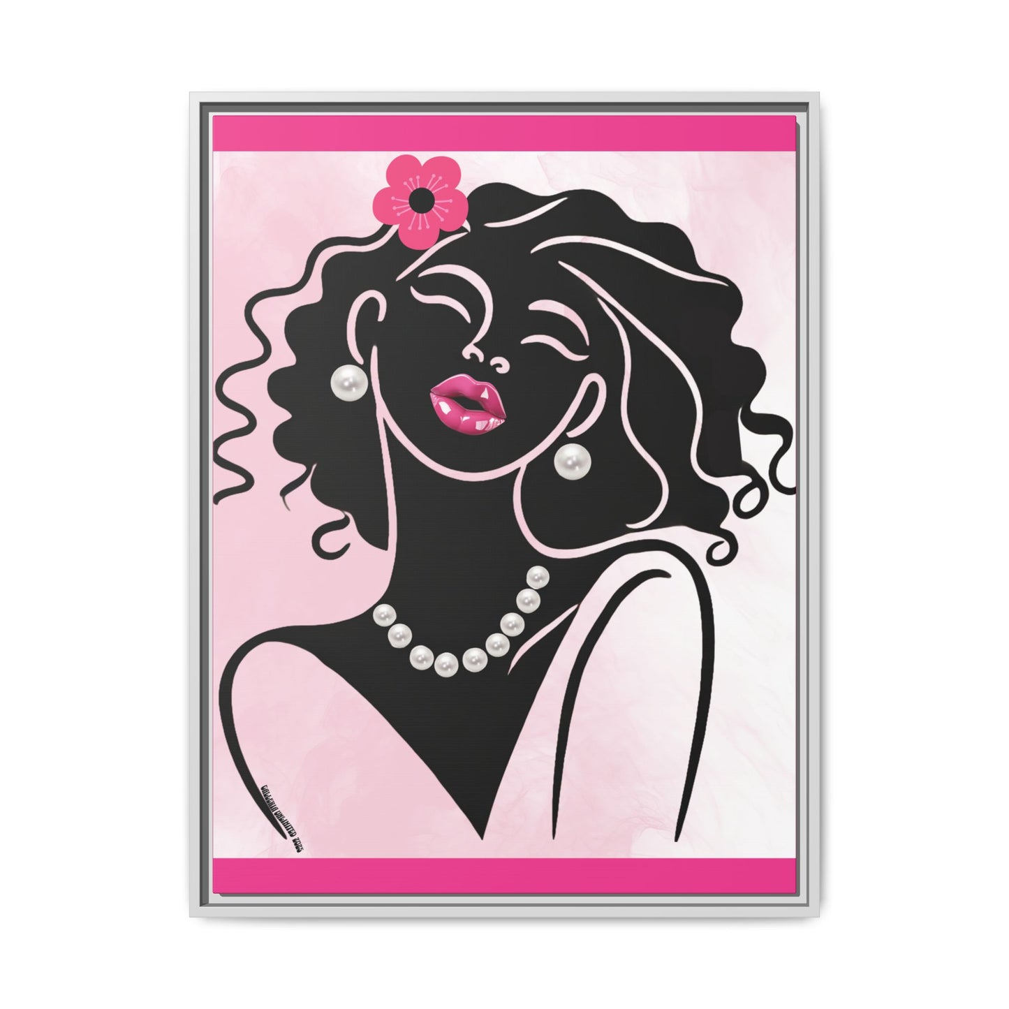 Pearls & Curls2 | Pink Pout - Framed Matte Canvas Art (black or white frame)