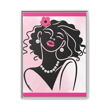 Pearls & Curls2 | Pink Pout - Framed Matte Canvas Art (black or white frame)