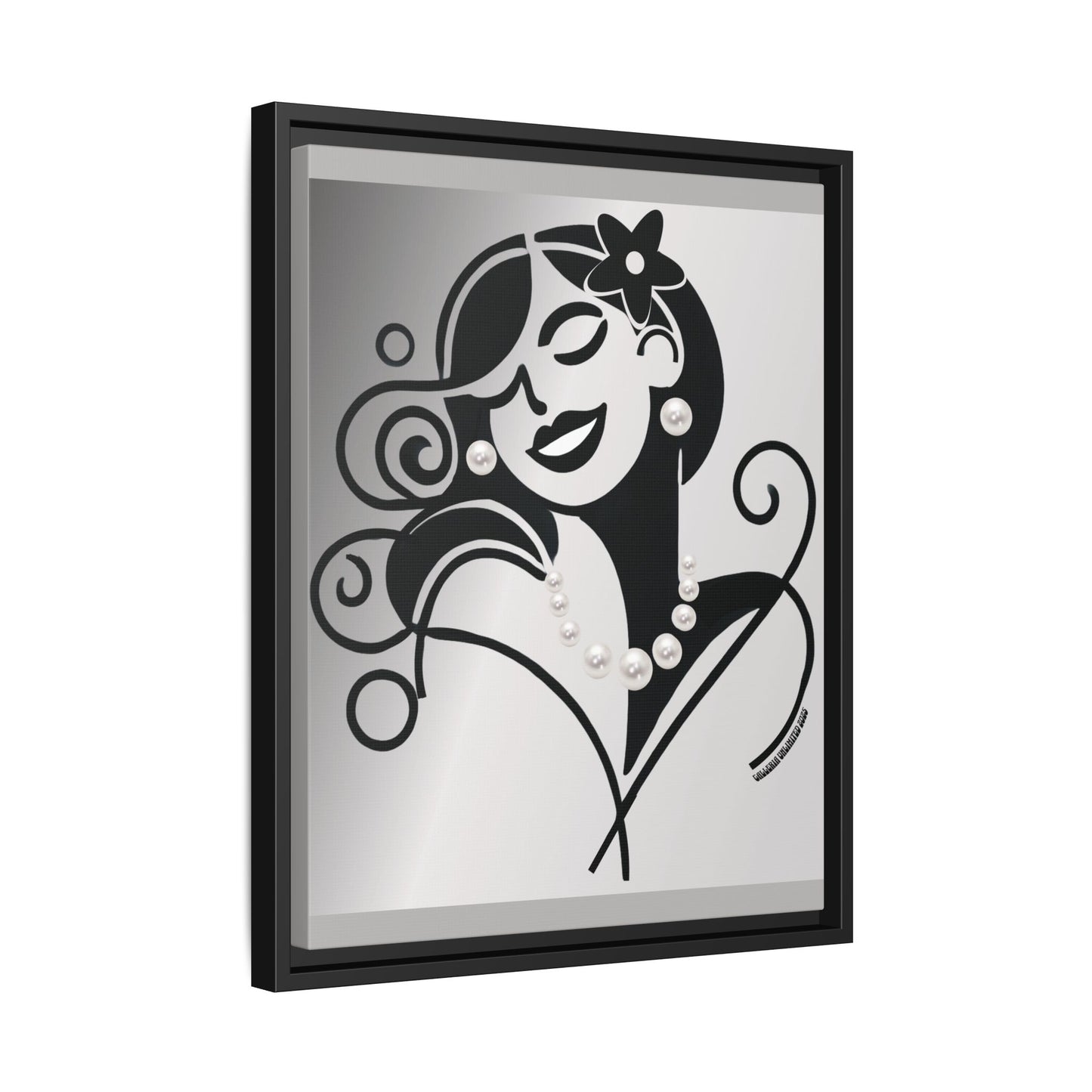 Pearls & Curls4 | Black and White - Framed Matte Canvas Art (black or white frame)
