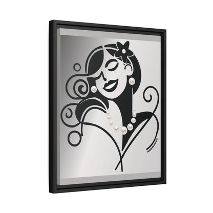 Pearls & Curls4 | Black and White - Framed Matte Canvas Art (black or white frame)