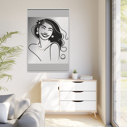 Pearls & Curls3 | Black and White - Framed Matte Canvas Art (black or white frame)