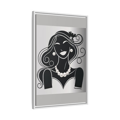Pearls & Curls1 | Black and White - Framed Matte Canvas Art (black or white frame)