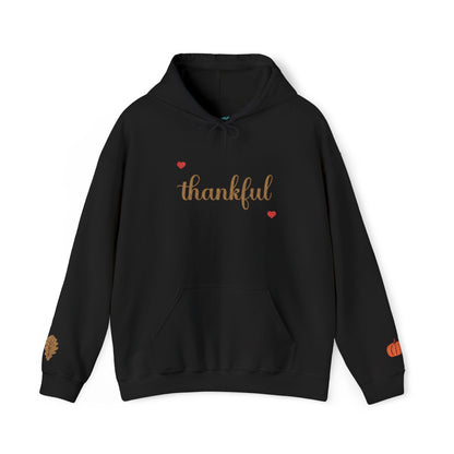 The Thankful Edit1 |Gold Embroidered Thankful Hoodie, red hearts (multiple colors)