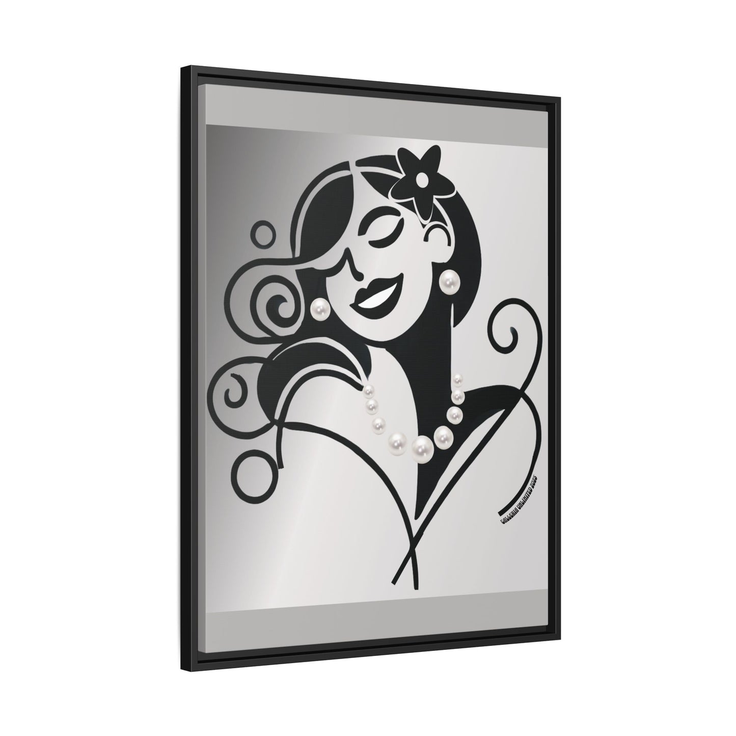 Pearls & Curls4 | Black and White - Framed Matte Canvas Art (black or white frame)
