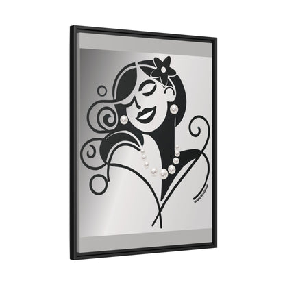 Pearls & Curls4 | Black and White - Framed Matte Canvas Art (black or white frame)