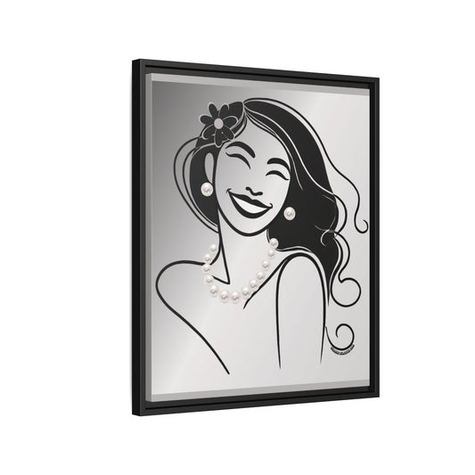Pearls & Curls3 | Black and White - Framed Matte Canvas Art (black or white frame)