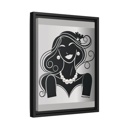 Pearls & Curls1 | Black and White - Framed Matte Canvas Art (black or white frame)