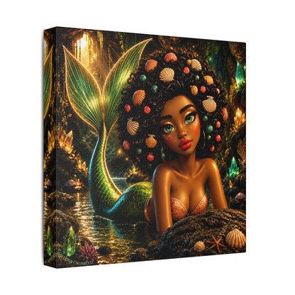 Sirens of the Gilded Sea | Emerald Cavern, Satin Stretched Canvas Print