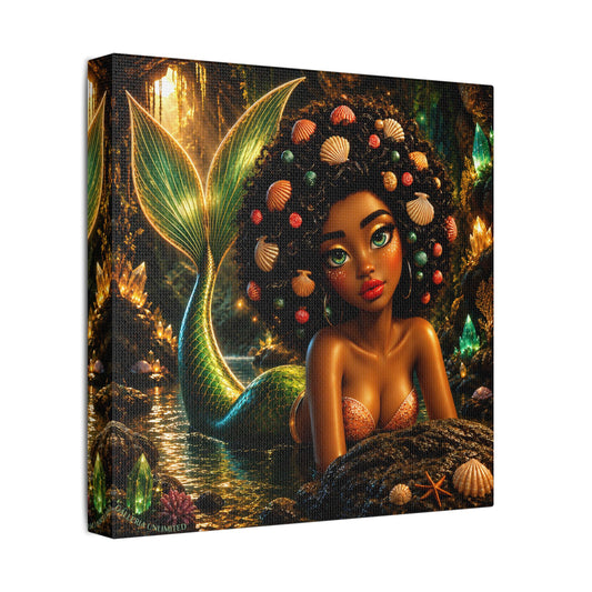 Sirens of the Gilded Sea | Emerald Cavern, Satin Stretched Canvas Print