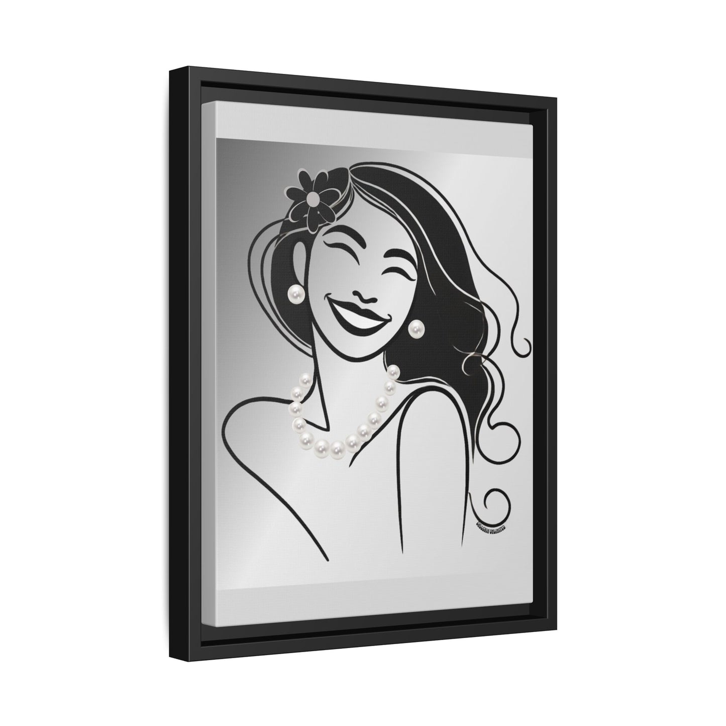 Pearls & Curls 3 | Black and White Framed Matte Canvas Wall Art