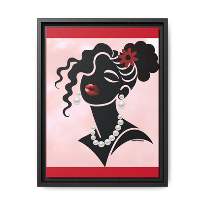 Pearls & Curls 5 | Crimson Kiss Framed Matte Canvas Wall Art (black or white frame)