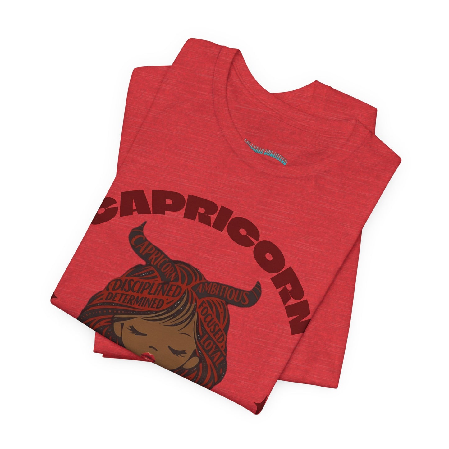 Capricorn | Word Art Graphic Tee (garnet) -- "Capricorn" Definition on Back