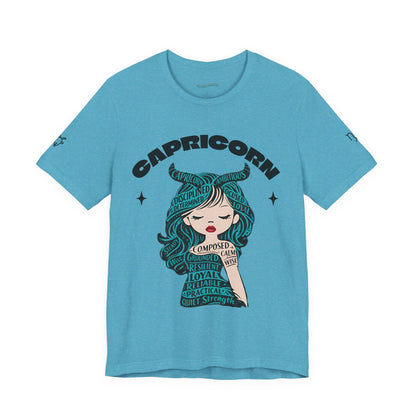 Capricorn | Word Art Graphic Tee2 (turquoise)--"Capricorn" Definition on Back