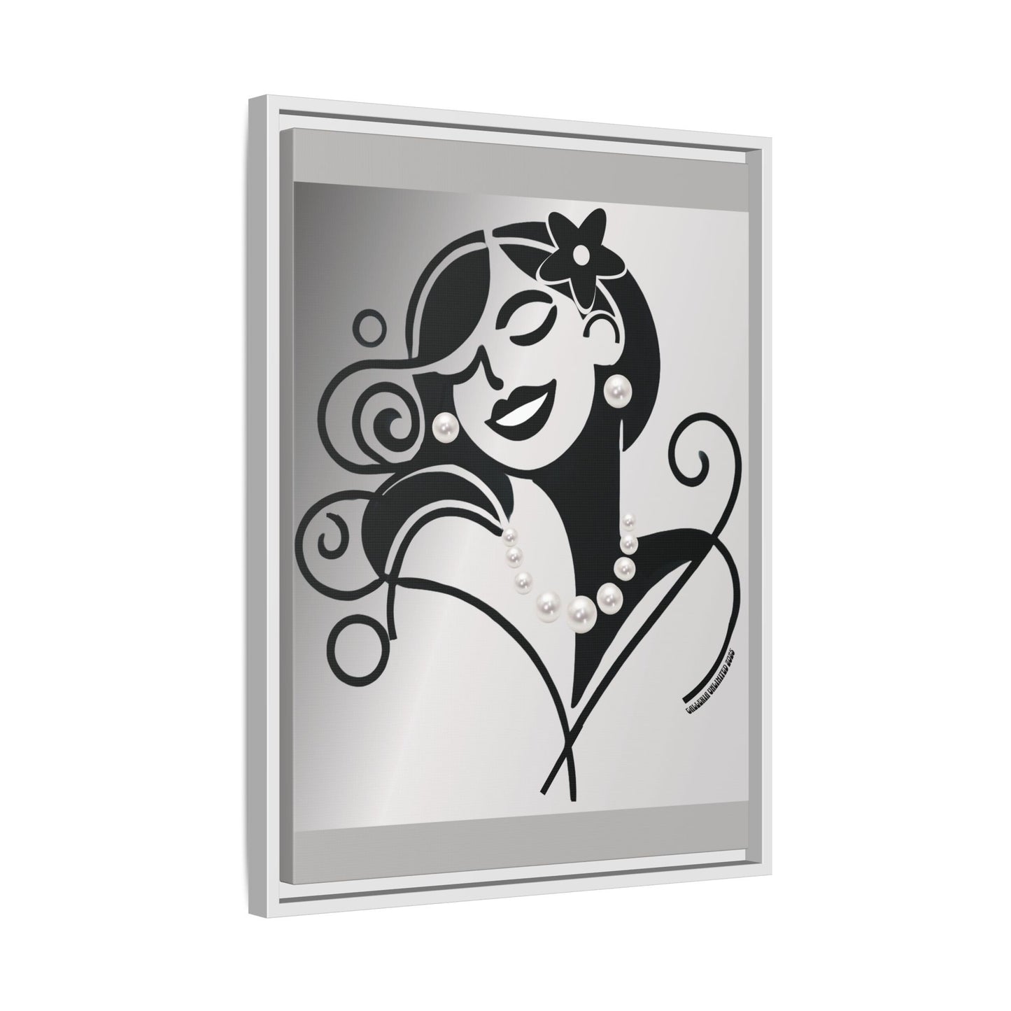 Pearls & Curls4 | Black and White - Framed Matte Canvas Art (black or white frame)