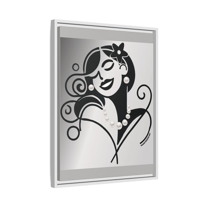 Pearls & Curls4 | Black and White - Framed Matte Canvas Art (black or white frame)
