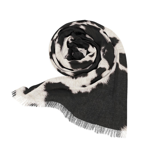Cow | Cow Print Lightweight Scarf — Black & White Sheer Fashion Scarf