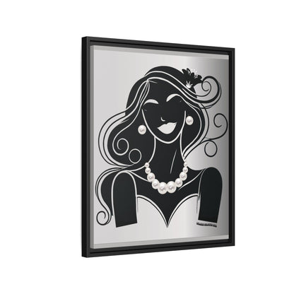 Pearls & Curls1 | Black and White - Framed Matte Canvas Art (black or white frame)