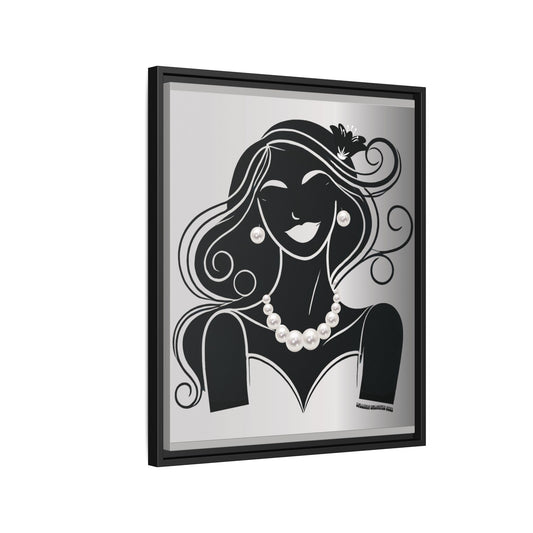 Pearls & Curls1 | Black and White - Framed Matte Canvas Art (black or white frame)