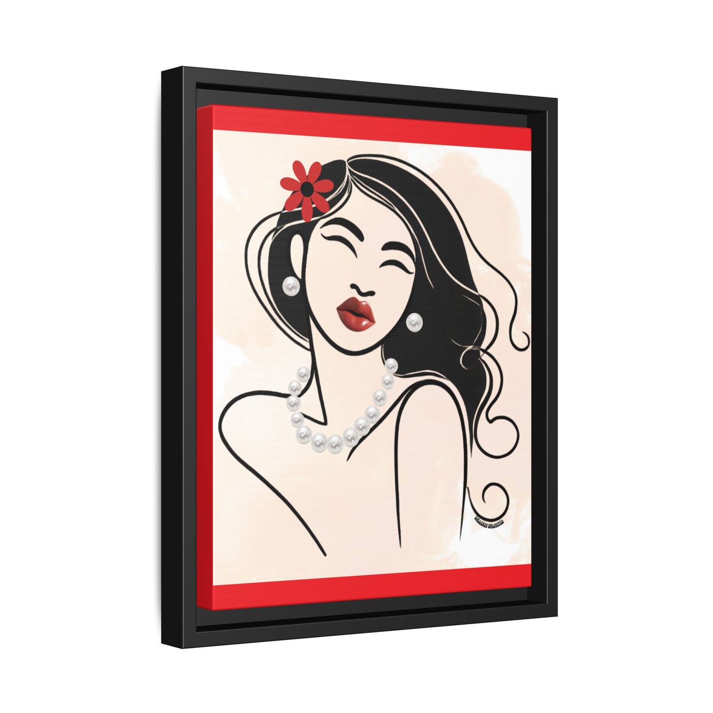 Pearls & Curls 3 | Scarlet Kiss Framed Matte Canvas Wall Art (black or white frame)