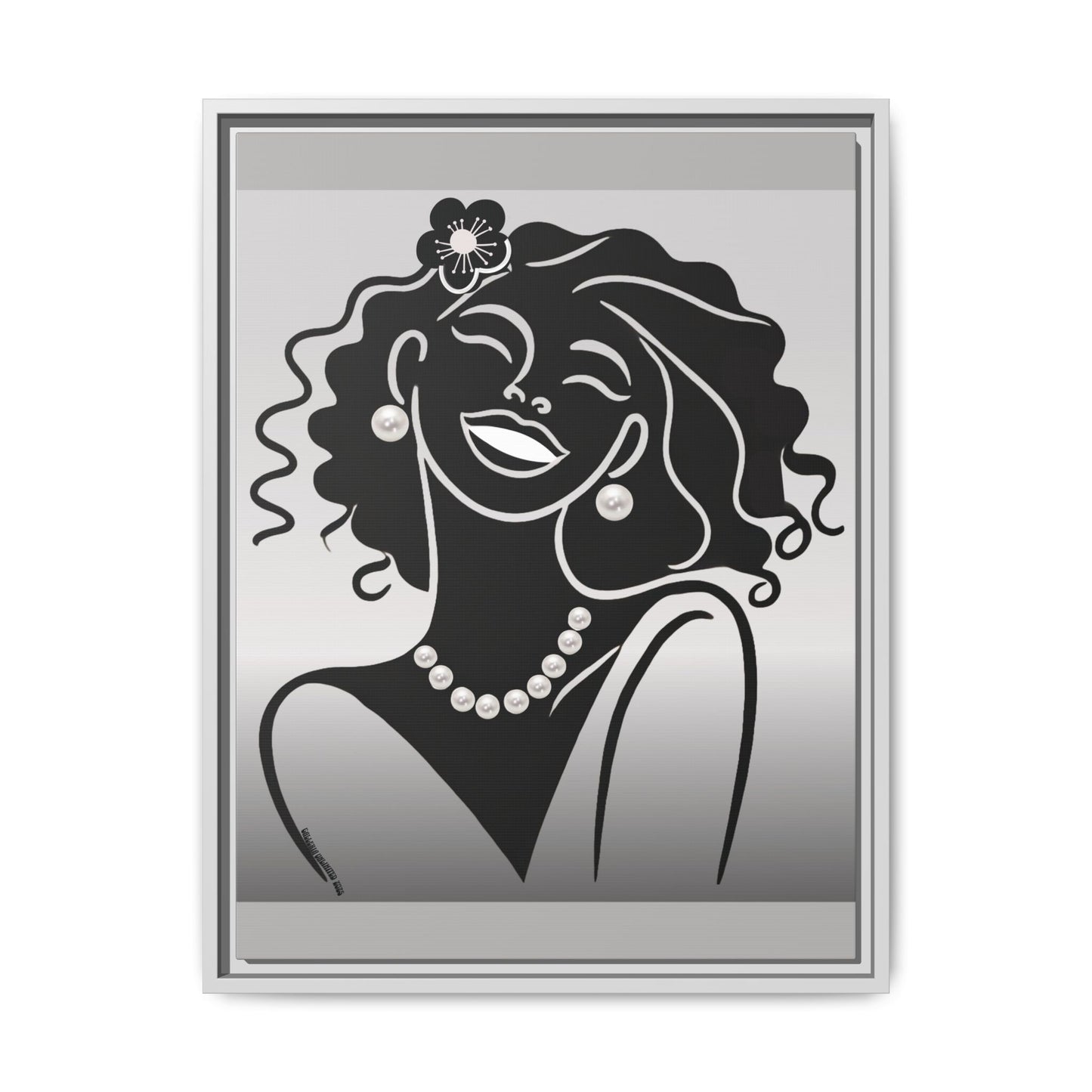 Pearls & Curls2 | Black and White - Framed Matte Canvas Art (black or white frame)