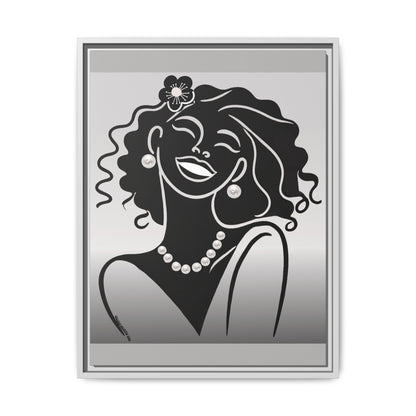 Pearls & Curls2 | Black and White - Framed Matte Canvas Art (black or white frame)