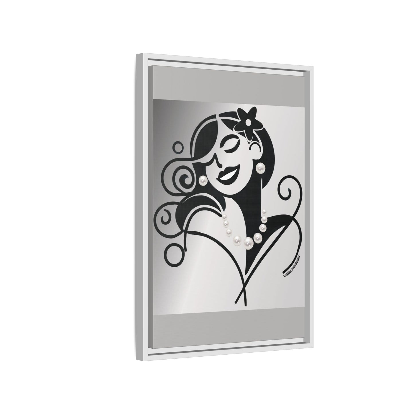 Pearls & Curls4 | Black and White - Framed Matte Canvas Art (black or white frame)