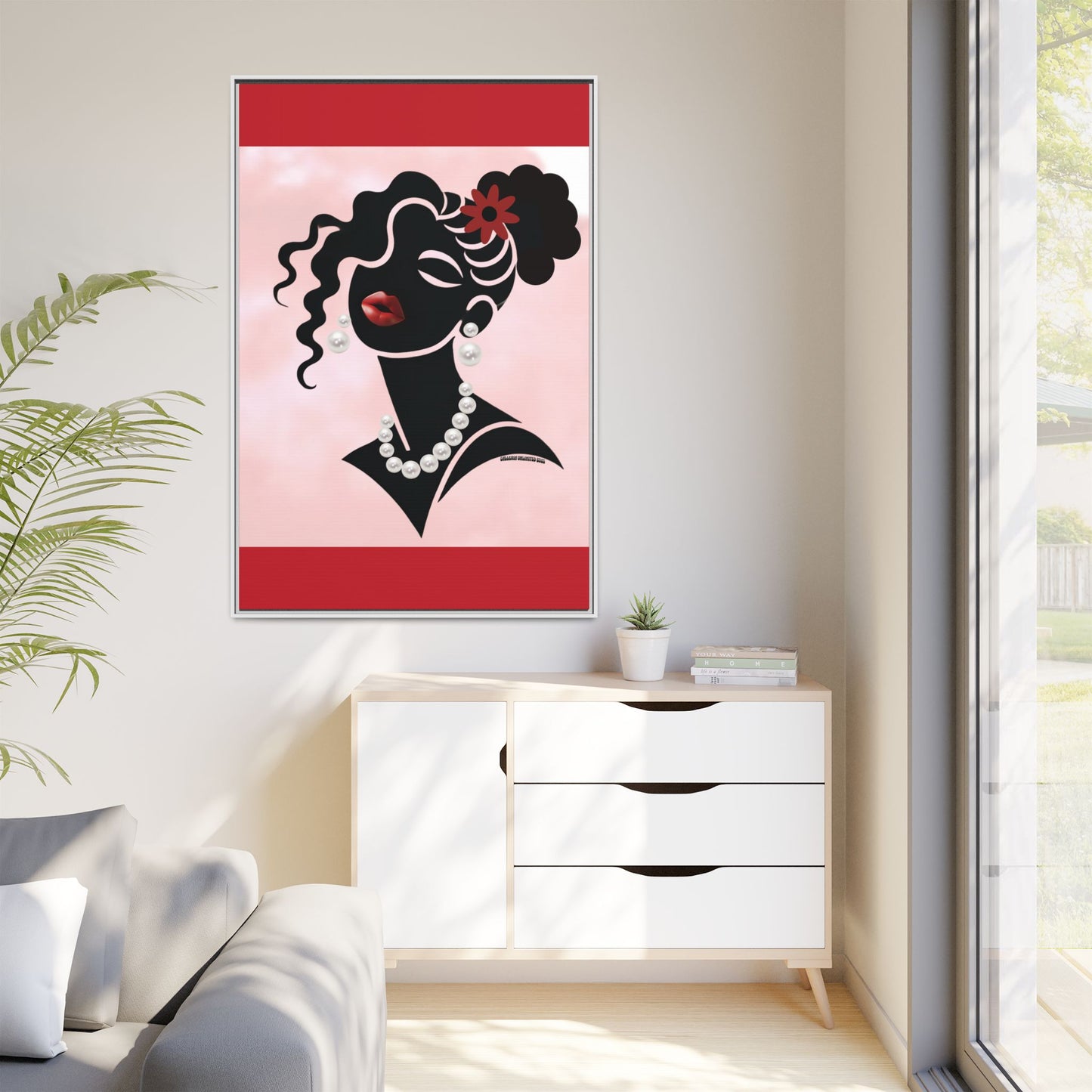 Pearls & Curls5 | Ruby Kiss - Framed Matte Canvas Art (black or white frame)