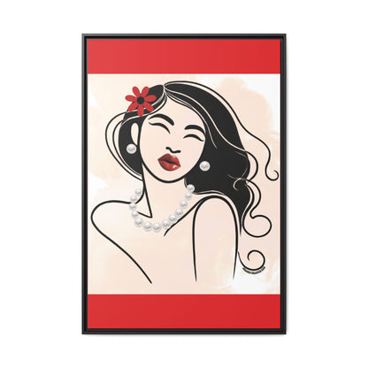 Pearls & Curls3 | Scarlet Kiss - Framed Matte Canvas Art (black or white frame)