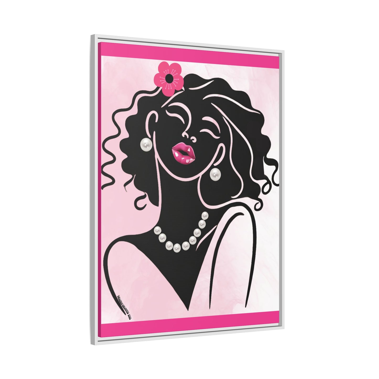 Pearls & Curls2 | Pink Pout - Framed Matte Canvas Art (black or white frame)