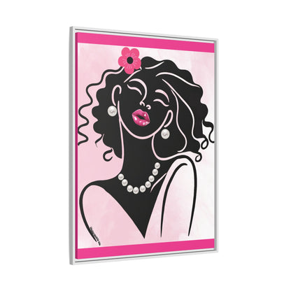 Pearls & Curls2 | Pink Pout - Framed Matte Canvas Art (black or white frame)