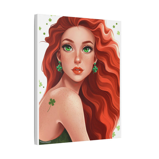 Clovers 2 | Emerald Whisper in White, Stretched Satin Canvas Wall Art