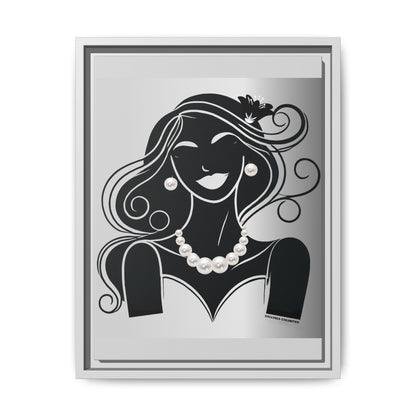 Pearls & Curls 1 | Black and White Framed Matte Canvas Wall Art