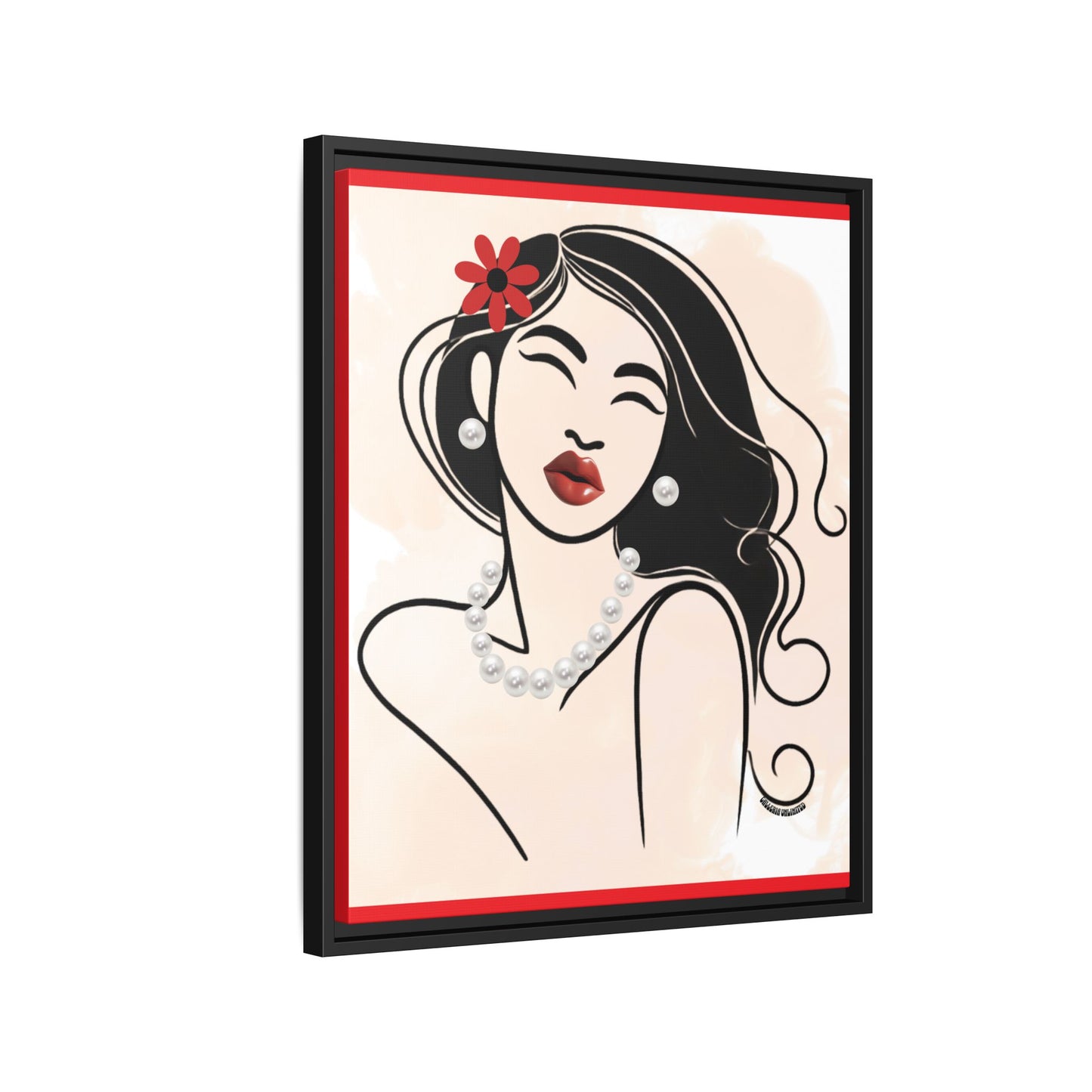 Pearls & Curls 3 | Scarlet Kiss Framed Matte Canvas Wall Art (black or white frame)