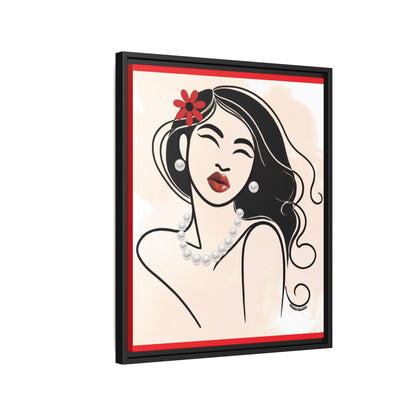 Pearls & Curls 3 | Scarlet Kiss Framed Matte Canvas Wall Art (black or white frame)