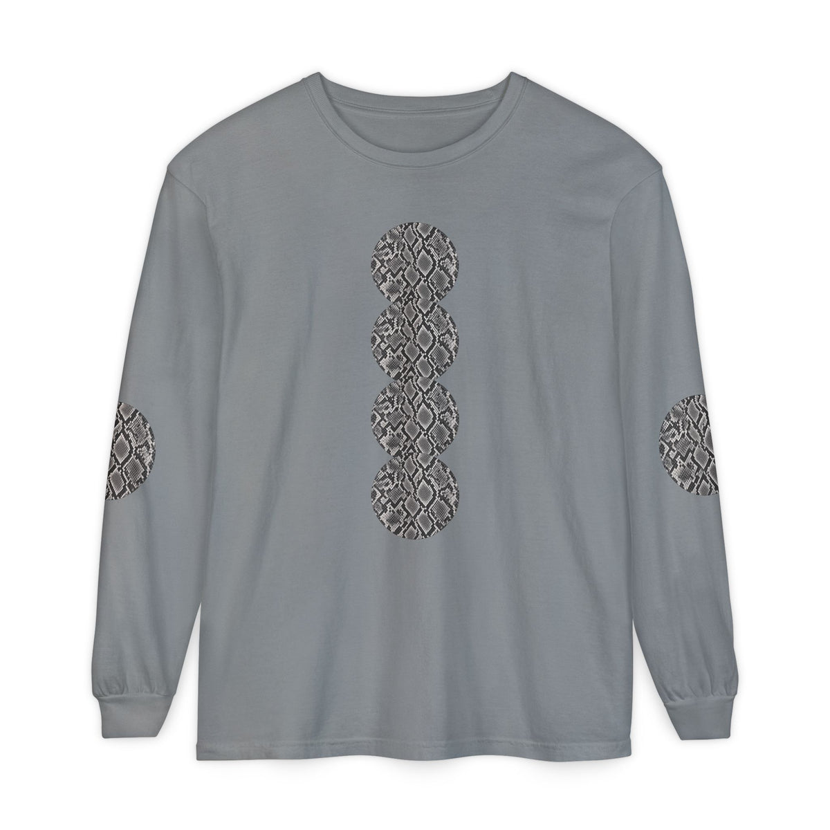 Snake | Grey Snakeskin Circle Patches Long Sleeve T-Shirt (Elbow Accents), multiple shades