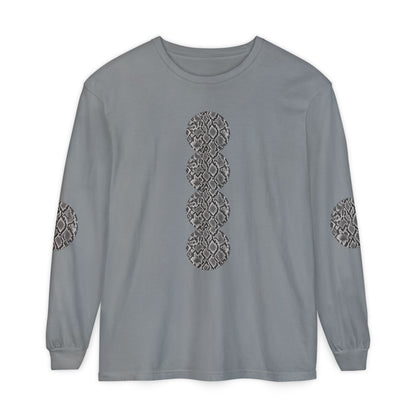 Snake | Grey Snakeskin Circle Patches Long Sleeve T-Shirt (Elbow Accents), multiple shades