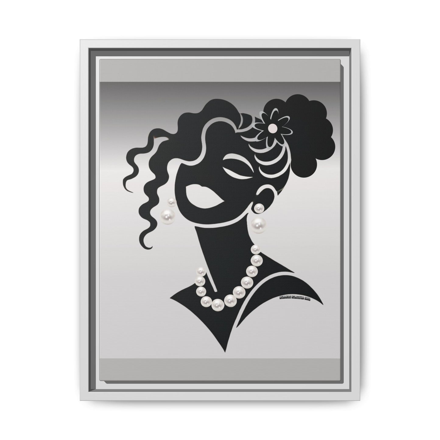 Pearls & Curls5 | Black and White - Framed Matte Canvas Art (black or white frame)