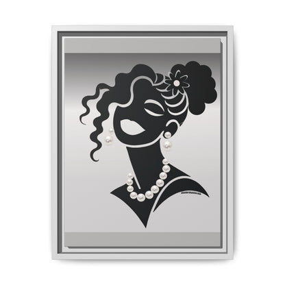 Pearls & Curls5 | Black and White - Framed Matte Canvas Art (black or white frame)