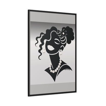 Pearls & Curls5 | Black and White - Framed Matte Canvas Art (black or white frame)