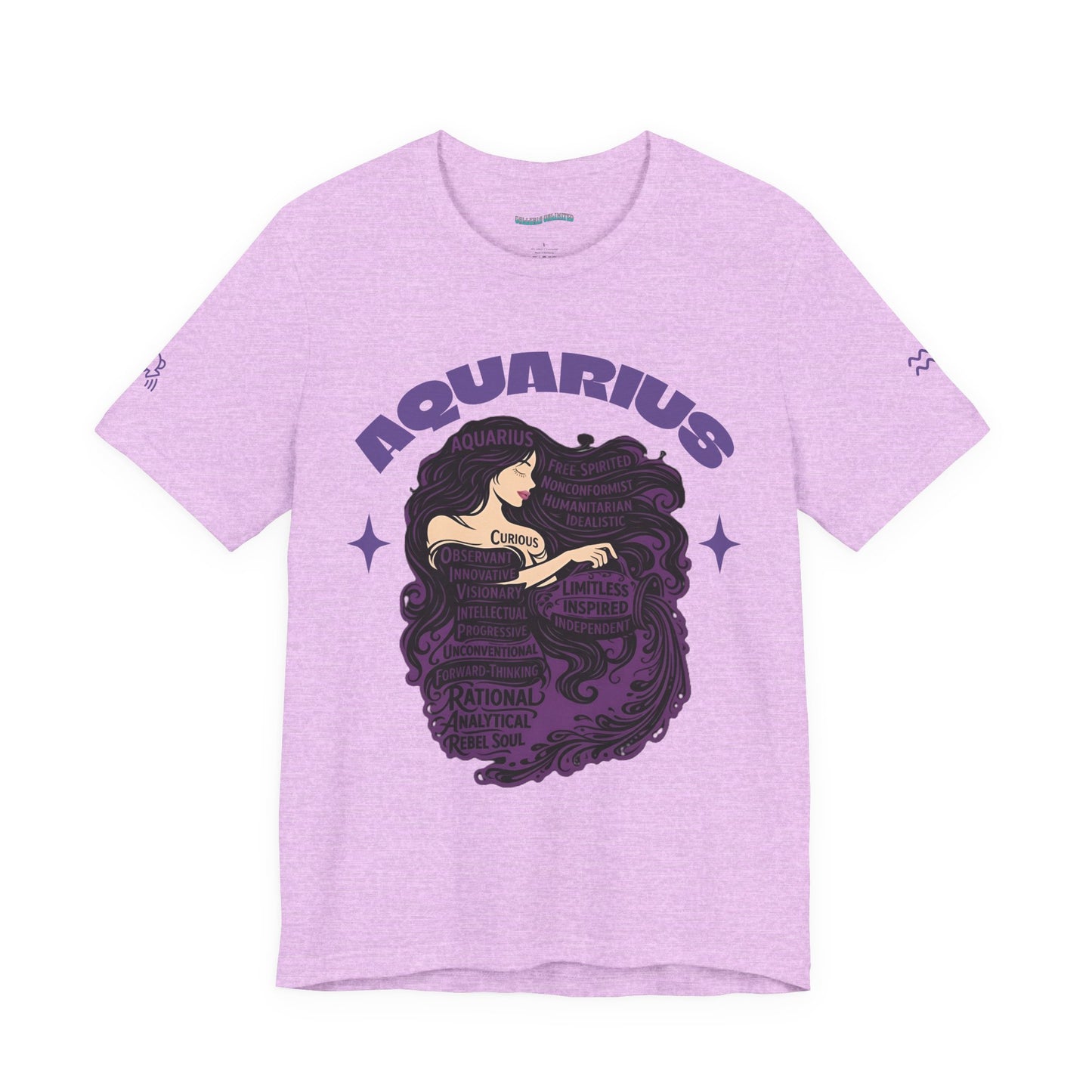 Aquarius | Word Art Graphic Tee2 (amethyst)-"Aquarius" Definition on Back