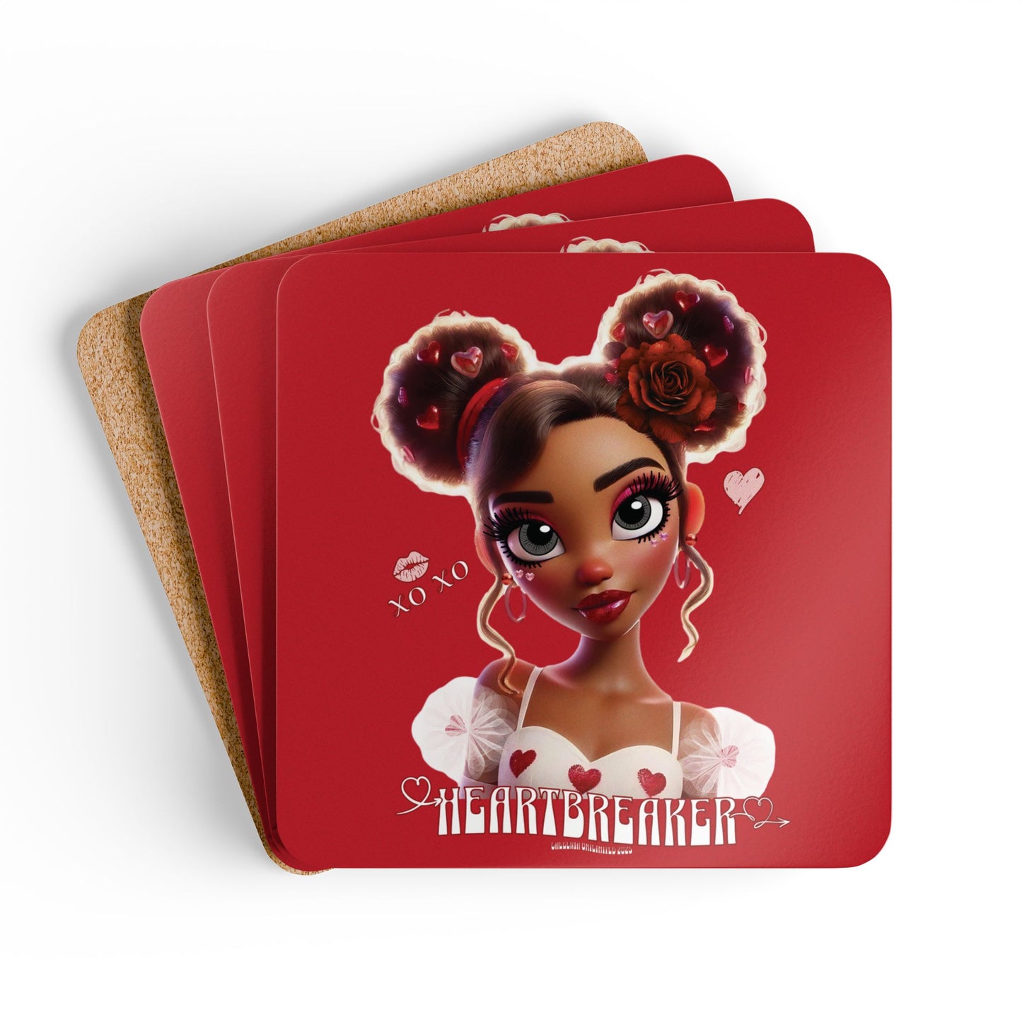 Heartbreaker 3 | Cherry Corkwood Coaster Set