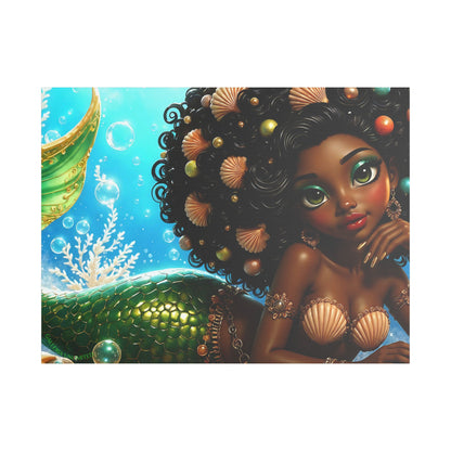 Sirens of the Gilded Sea | Blue Lagoon, Satin Stretched Canvas