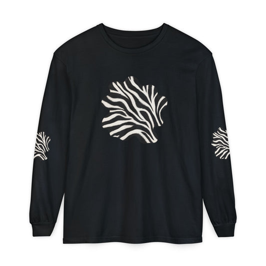 Zebra | Black & White Zebra Patch Long Sleeve Tee (Elbow accents)