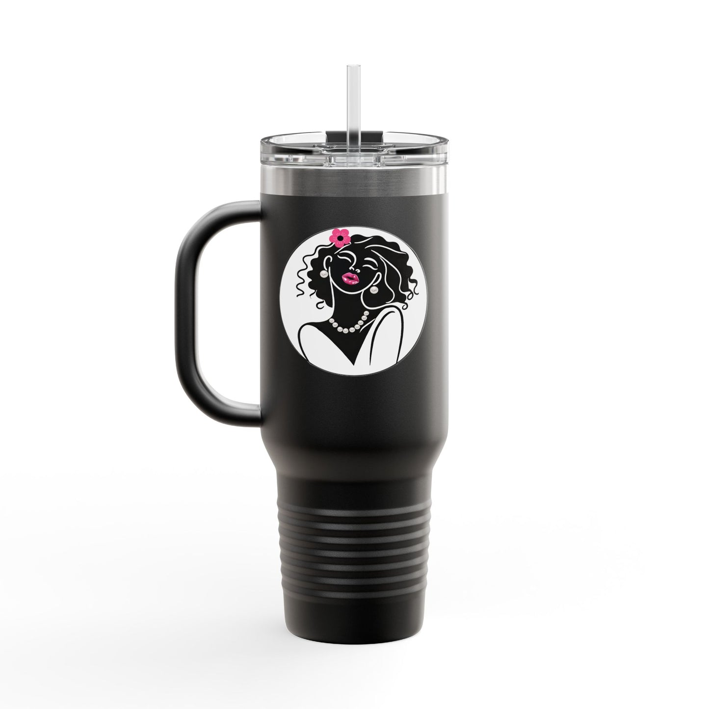 Pearls & Curls2 | Pink Pout - Insulated Travel Mug, 40oz (black or white)